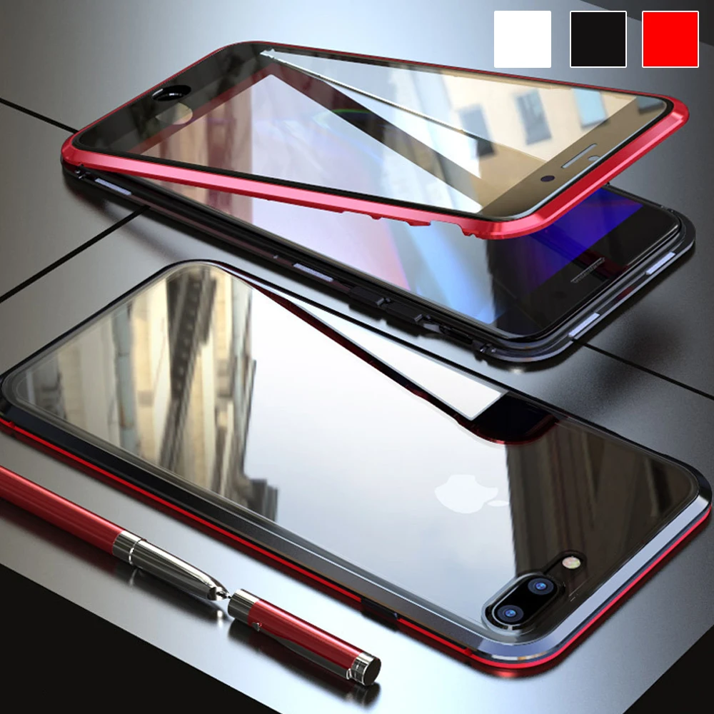 

Anti-drop transparent Case For iPhone 6 6s 7 8 Plus Magnetic Metal Frame Shell On For iPhones aphone i8 8plus Protective Cases