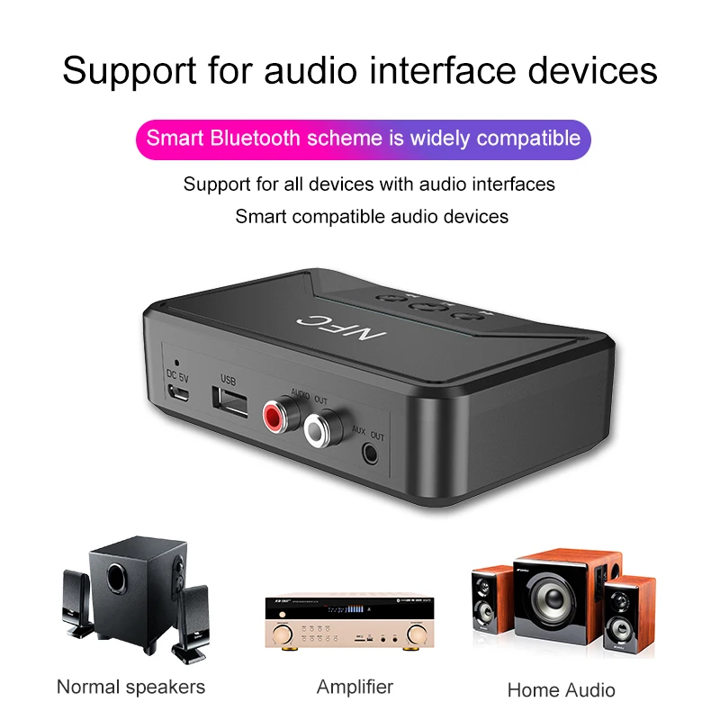 NFC 5 0 Bluetooth Receiver Smart A2DP RCA AUX 3 5MM Jack Wireless Adapter Suppotr USB Play For CAR Home Speaker Headphone