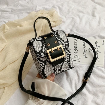 

New Serpentine PU Leather Crossbody Bags For Women 2020 Fall Mini Shoulder Messenger Bag Female Box Luxury Handbags and Purses