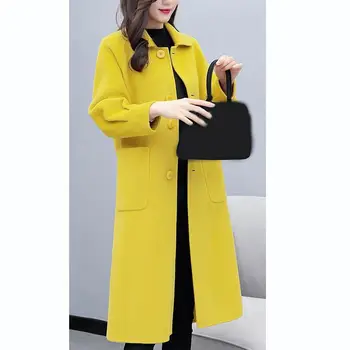 

2019 Winter Women Loose Woolen Coats Lantern Sleeve Long Coat Outwear Autumn Casual Female Blends Wool Coat