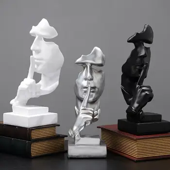 

Nordic Resin Silence Is Golden Abstract-Character Sculpture Office Craft Sculpture Vintage Figurines Ornament Craft Home Decor