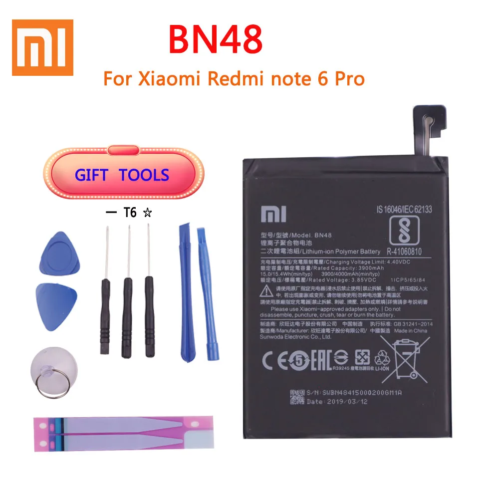 

Xiaomi 100% Original Phone Battery for Xiaomi redmi Note 6 Pro BN48 Batteries Red rice Note6 Pro bateria Battery