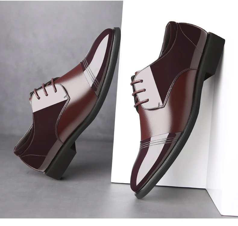 Misalwa/Мужские модельные туфли из искусственной кожи с остеклением классические туфли в стиле дерби с острым носком обувь, увеличивающая рост на 5 см размеры 37-46