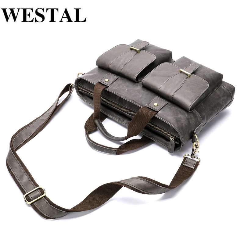 

WESTAL Briefcase Men's Genuine Leather Bag Men Handbag Office Bag For Men Leather Laptop Bag For Documents Computer Bags 14 inch