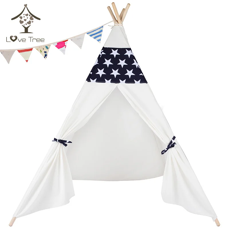 White star Love Tree a-frame play house индийский хлопковый холщовый вигвам детская палатка teepee детская палатка игрушечная палатка - Цвет: White star