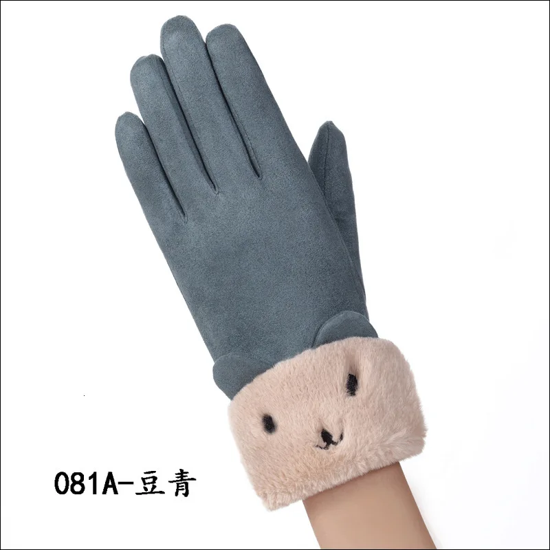 081Abeangreen Женские перчатки Pelucia перчатки дл пар Перчатки с сенсорным экраном замшевые двойные утепленные модные Modis Femme Eldiven Rekawiczki thanos - Цвет: 081Abeangreen