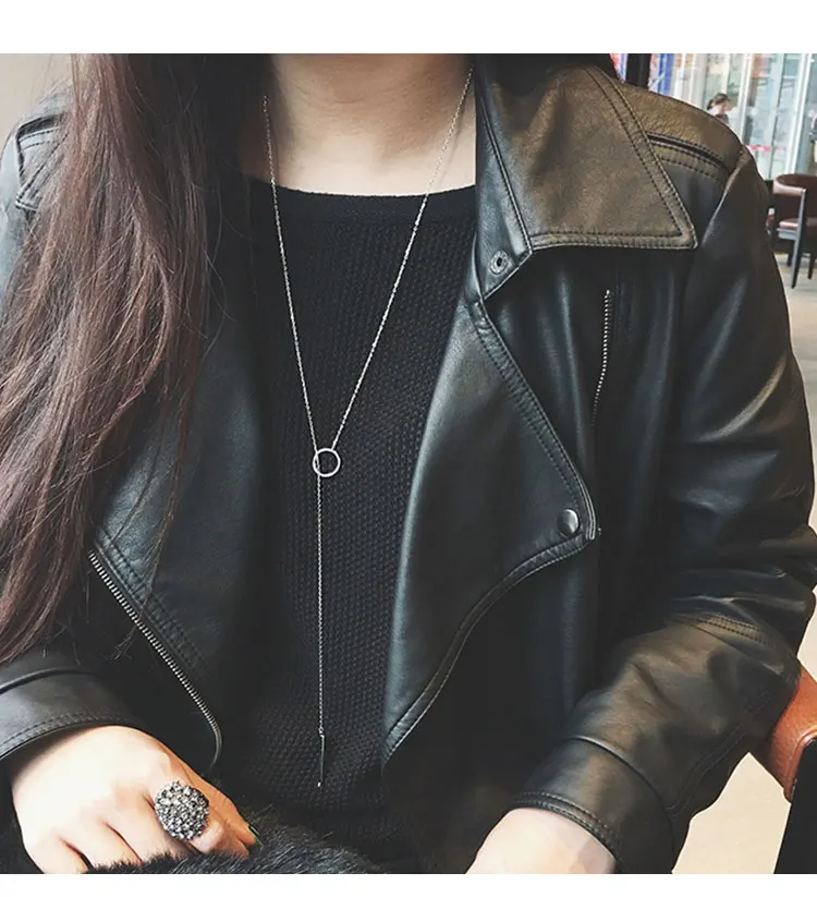 Женское длинное ожерелье с кулоном простое серебряное цвета розового золота