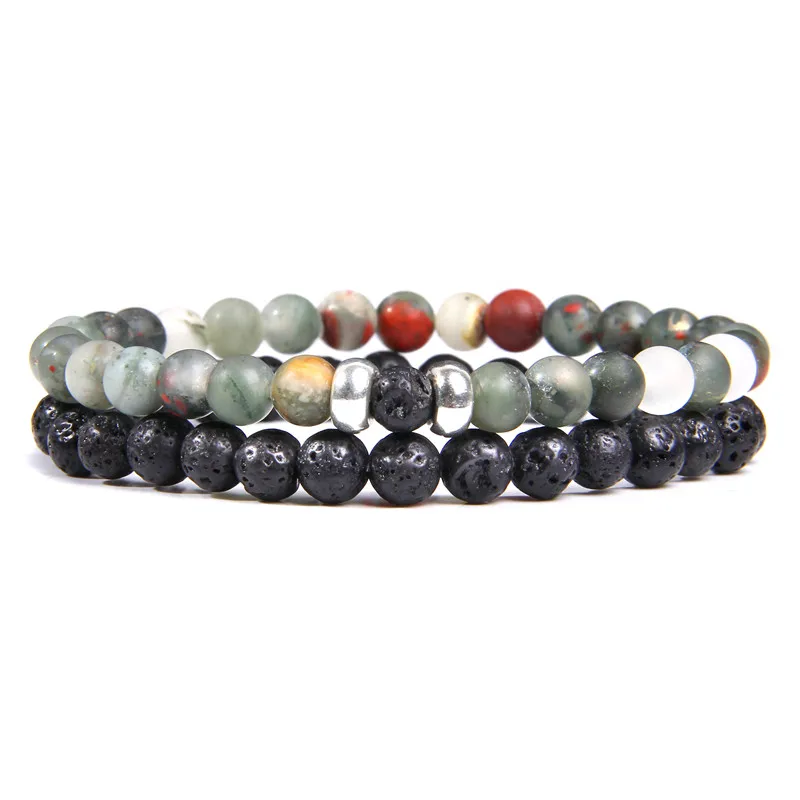 10 bloodstone 6mm 2 шт./компл. пары дистанционные Браслеты Мужская Черная Лава бусины браслет женские деревянные бусины браслеты с подвесками для женщин мужчин браслеты - Окраска металла: 10 bloodstone 6mm