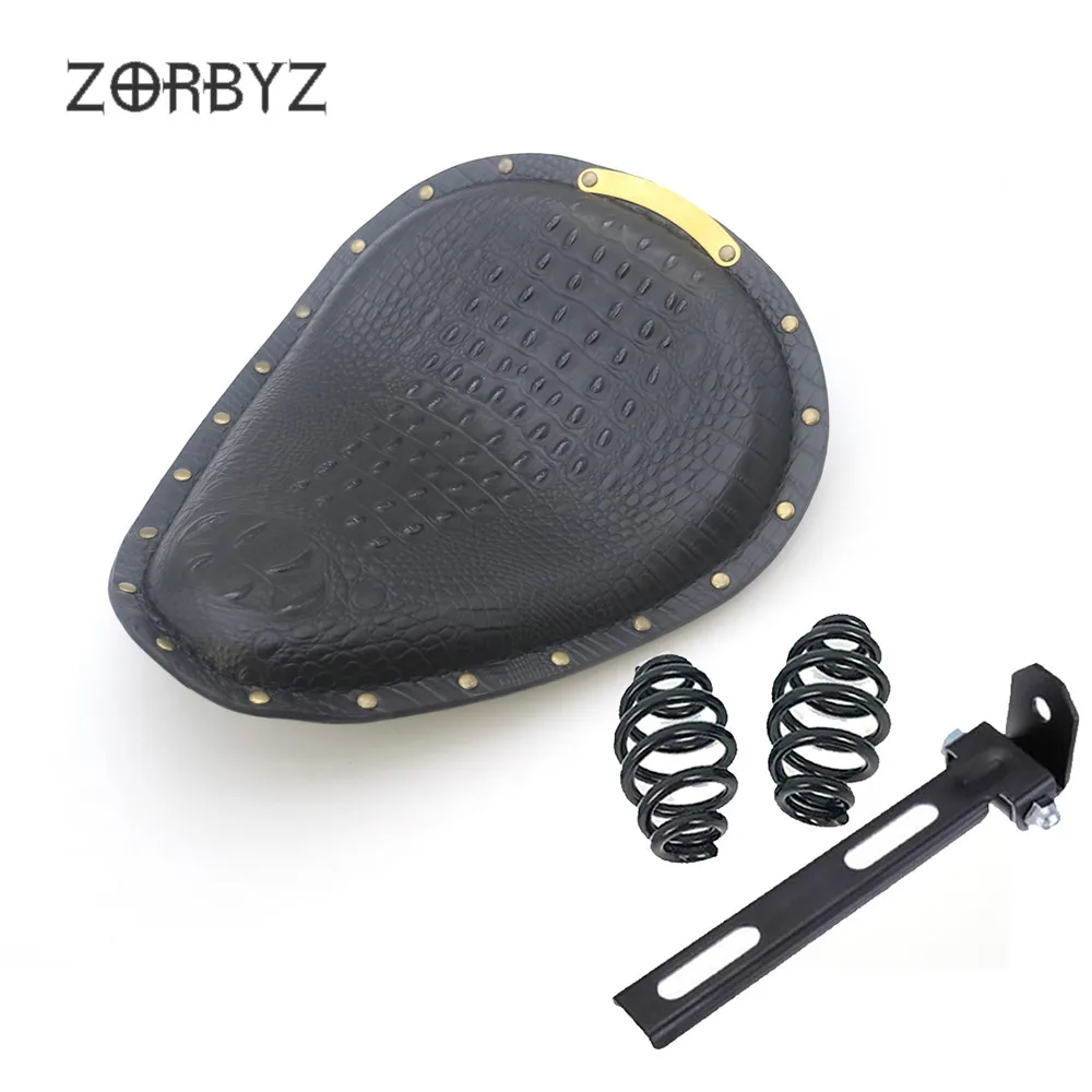 ZORBYZ мотоциклетные Ретро Черный крокодил искусственная кожа стиль Solo сиденья весна и кронштейн для Harley Yamaha Kawasaki Honda
