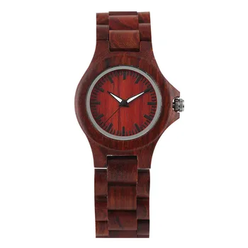 

Luxury Red Wood Watch for Ladies Full Wooden Bangle Wrist Watch Folding Clasp Women's Business Quartz Creative Wood Timepiece