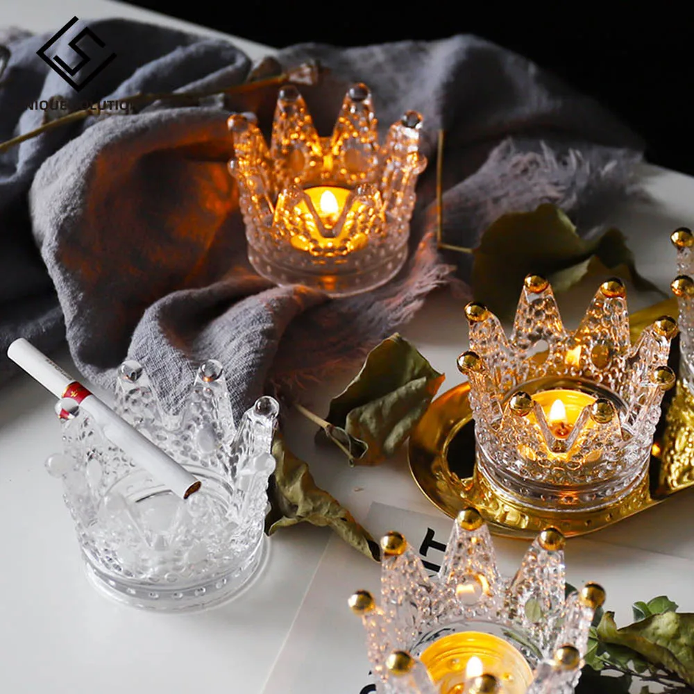 Candlestick Home Decoration Accessories European Light Luxury Candlestick Necklace Ring Storage Dish Glass Embossed Candlestick 6