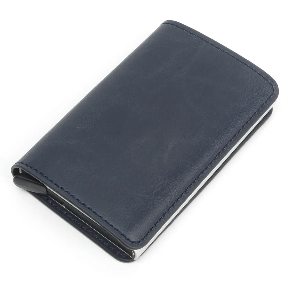 Мужской бизнес-кошелек RFID блокирующий винтажный автоматический кожаный кредитный держатель для карт Алюминиевый металлический многофункциональный держатель для карт