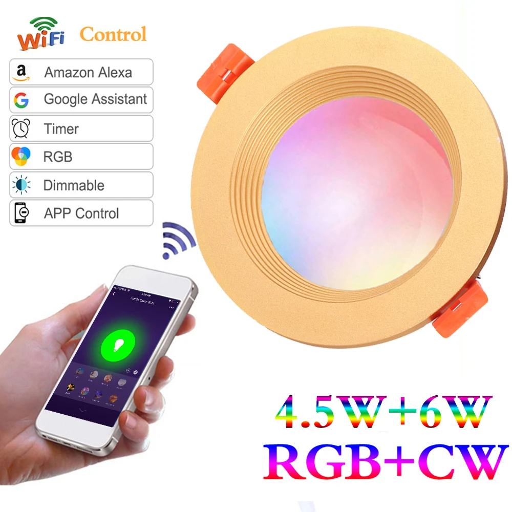 Светодиодный круглый светильник 10 Вт встроенный лампа с Wi-Fi работает приложением