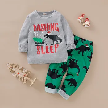 

Christmas Toddler Kids Boy Outfits Cartoon Dinosaur Sweatshirt Pants Outfits Baby Boys Clothing Sets