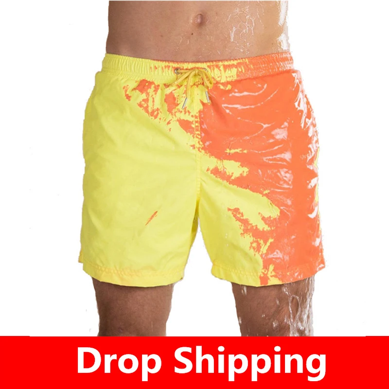 

Men Beach Short Change Color Beach Pant for Boy Quick Dry High Temperature Discoloration Male Running Gym Summer Swimming Shorts