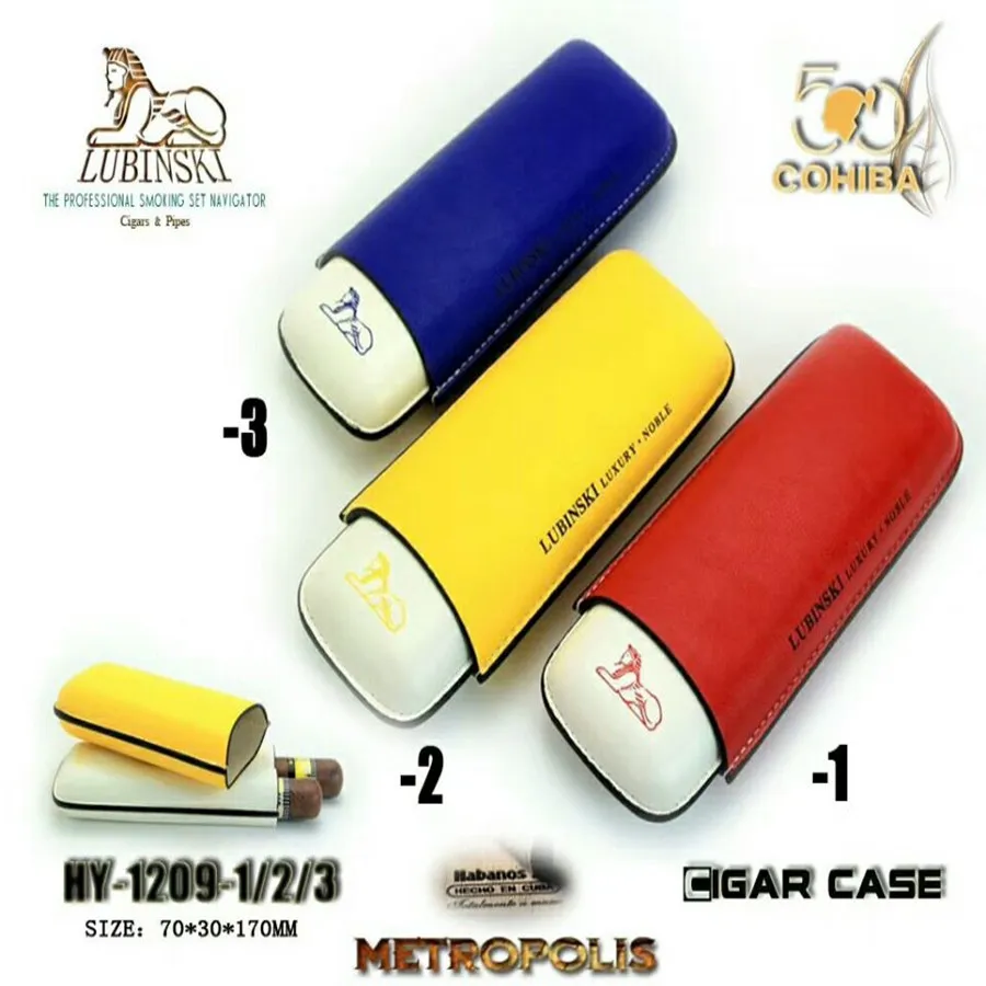 

LUBINSKI leather cigar case Humidor moisturizing tube portable 3colors to choose hold 2pcs HY1209