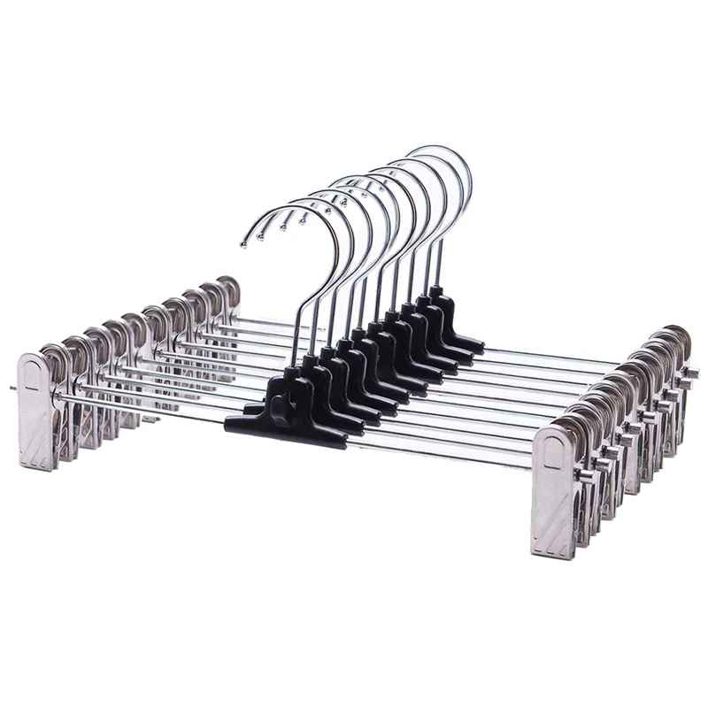 

Trouser Hangers 10 Pack Add on Skirt Hangers with Adjustable Clips Clothes Hangers Pants Jeans Clamp Hangers Non Slip Space Savi