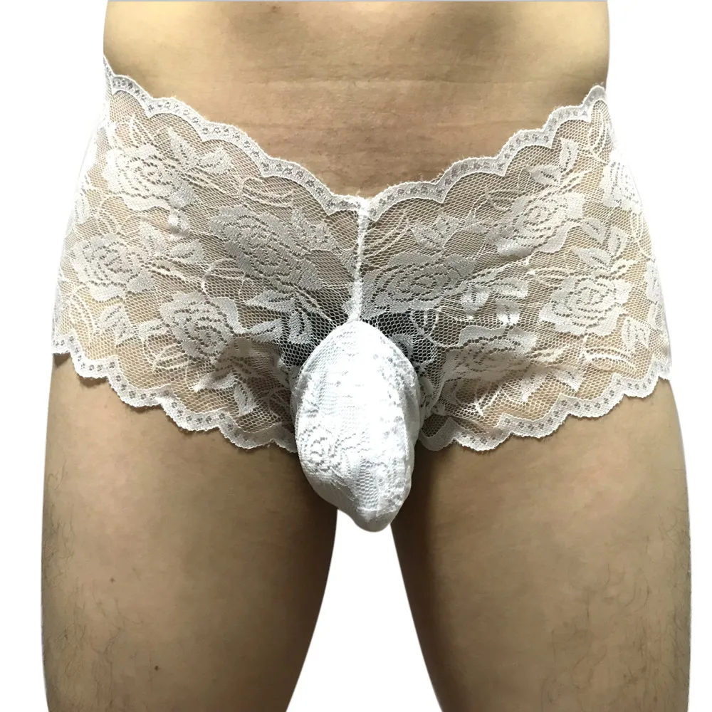 Boxer Men Solid lace Breathable Comfortable Underwear Man Boxers Sissy Shorts Black Underpants Male Panties Gay Boxers cueca new