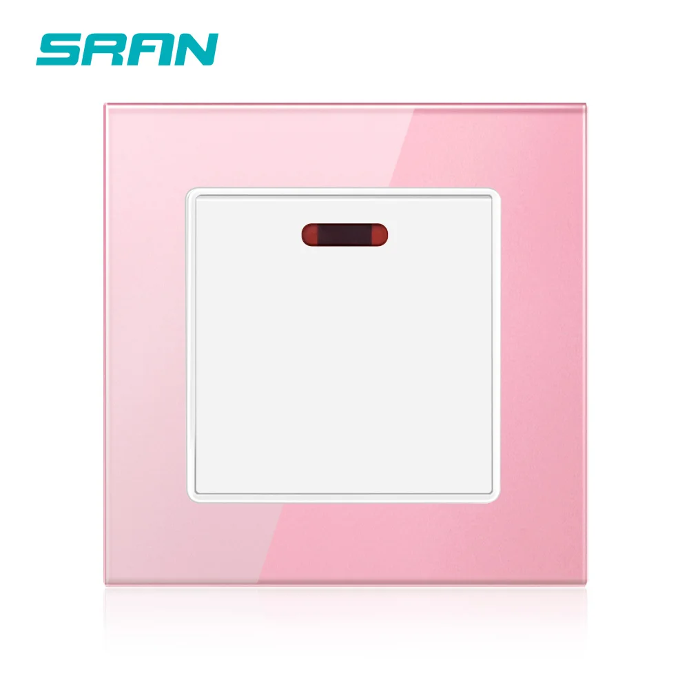 Pink A6 SRAN 20A переключатель с неоновой хрустальной стеклянной панелью кухонный водонагреватель вкл/выкл настенный выключатель Кондиционер - Цвет: Pink A6