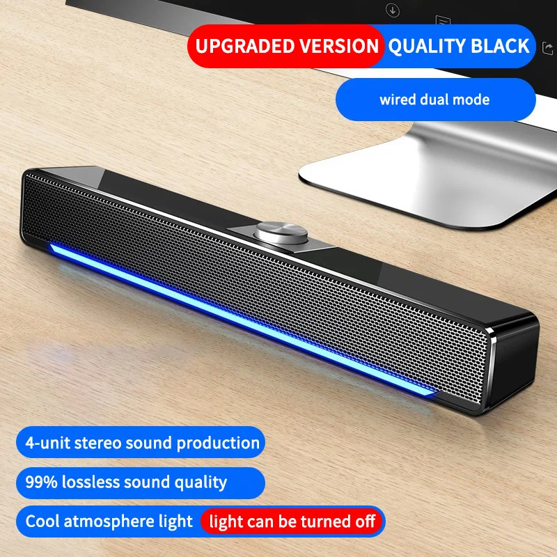 Barra de sonido auxiliar con cable USB, Altavoz Bluetooth para cine en casa, barra de sonido envolvente para PC, TV, ordenador, altavoces de música estéreo potentes