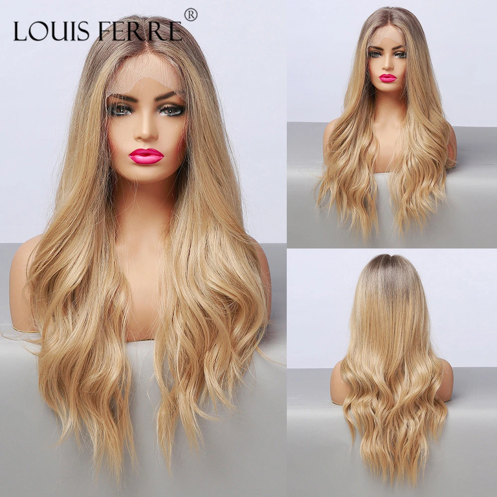 LOUIS FERRE Long Water Wave Brown Lace Part Wigs for Black Woman Afro  Cospaly Middle Part Synthetic Lace Wig Heat Resistant|Synthetic Lace Wigs|  - AliExpress