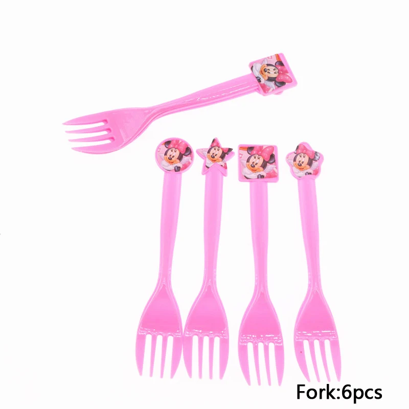 Fork6pcs Любовь мультфильм Минни дом вечерние принадлежности бумажные тарелки салфетки посуда для дома День рождения Рождество украшения - Цвет: Fork6pcs