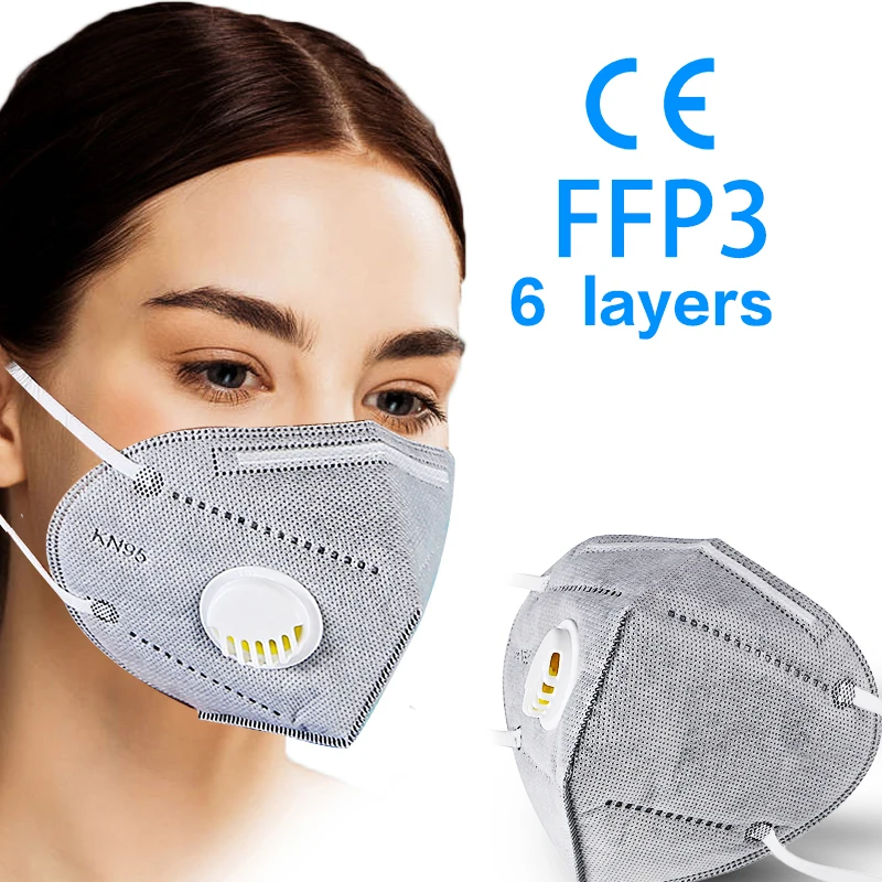 Masques faciaux de sécurité réutilisables, 6 couches, 5 à 100 pièces, KN95 FFP3, respirateur, anti-poussière, protection buccale, FFP2