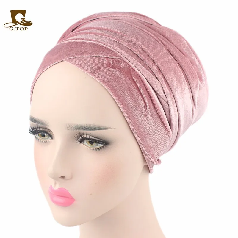 Роскошный мягкий вельветовый тюрбан Велюровая шапочка для душа головной убор хиджаб шапка мусульманский шарф мусульманский головной платок - Цвет: blush