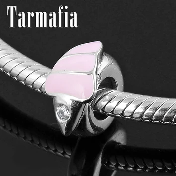

New 925 Sterling Silve pink ice cream CZ Stopper spacer Beads lover gift Fit Original Women Charm Bracelet Fine Jewelry making