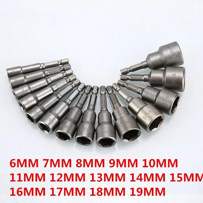 

6-19mm Hex Socket Sleeve Nozzles 1/4" Drill Bits Adapter Electric Screwdriver Strong Magnetic Nut Driver Tool Set