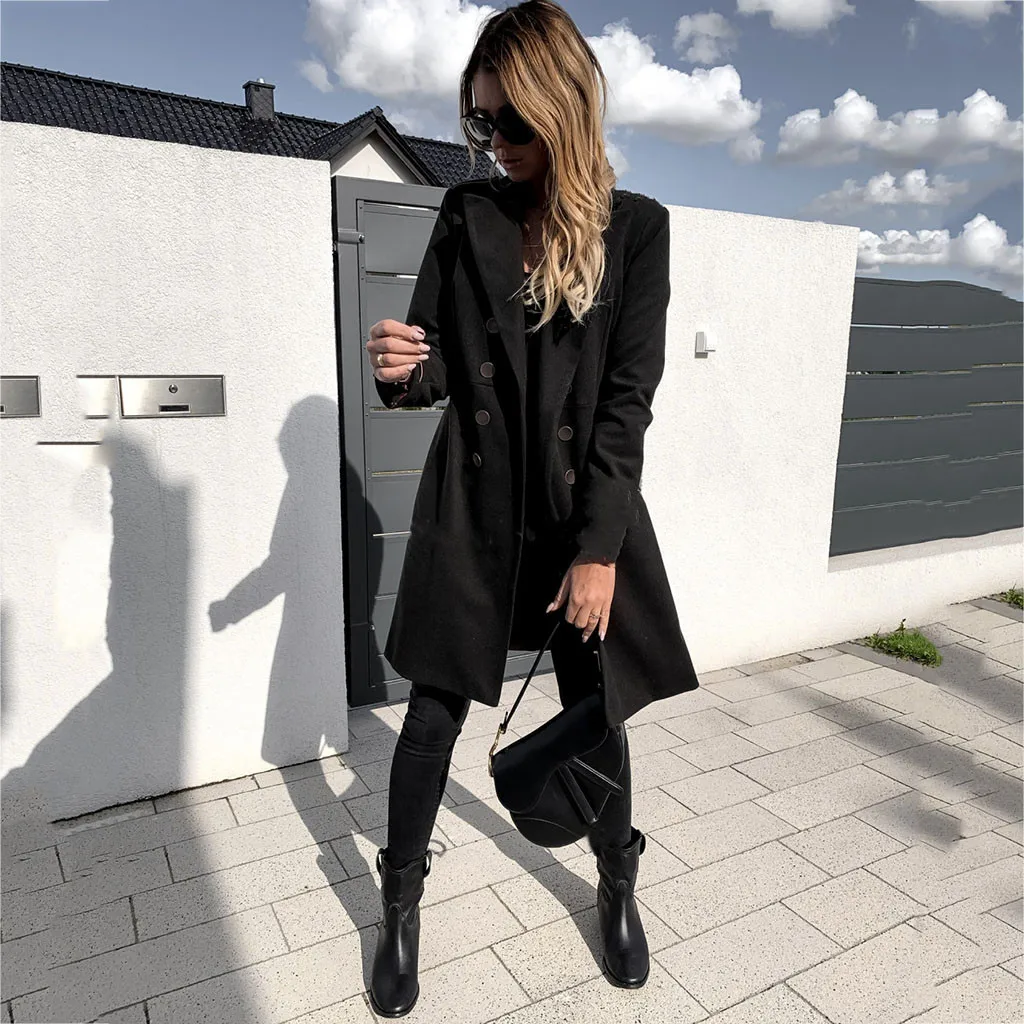 kurtka zimowa damska Woman Artificial Wool Elegant Blend Coat Slim Female Long Coat Outerwear Jacket abrigos mujer invierno