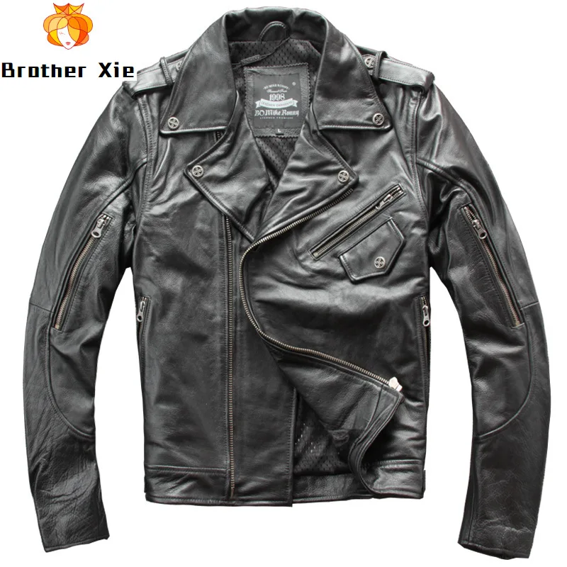 

2020 Vintage Men's 100% Genuine Leather Jacket Brand Zippers Motorcycle Jackets Real Cowhide Biker Coat for Male
