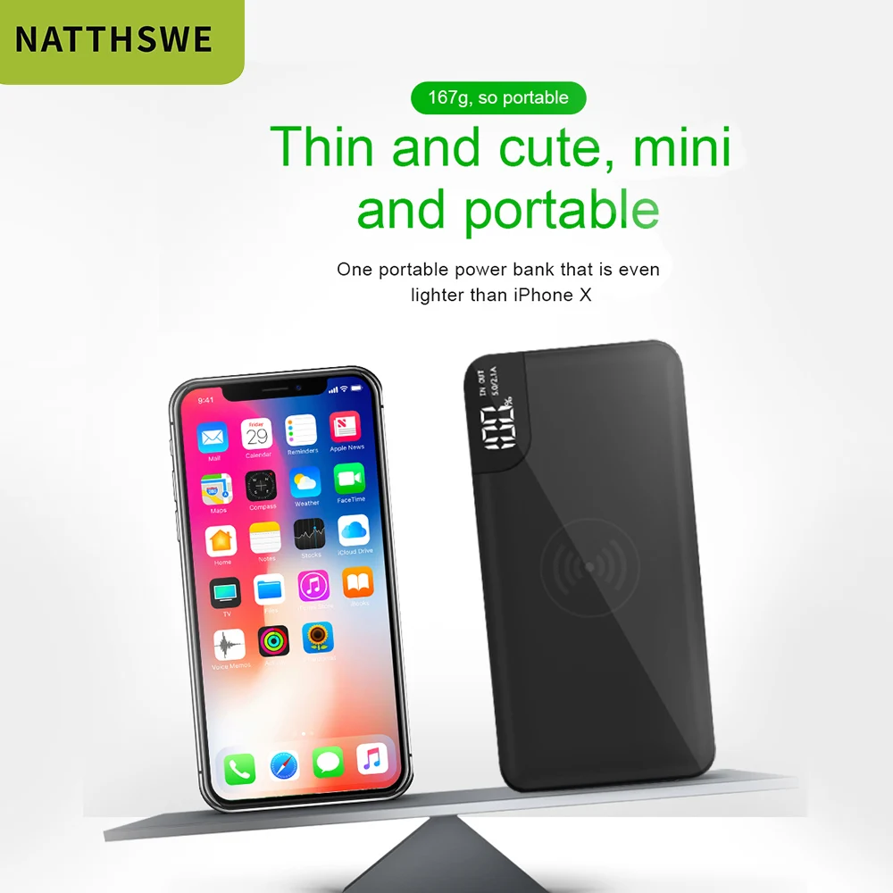 NATTHSWE тонкий внешний аккумулятор 30000 мА/ч один USB для xiaomi iPhone 10000 повербанк