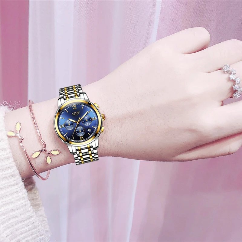 Lige New Rose Gold Women Watch Business Quartz Watch Ladies Top Brand Luxury Female Wrist Watc-5