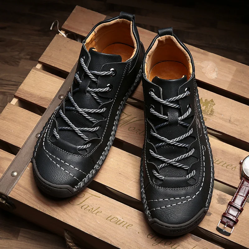 Новая модная кожаная Весенняя повседневная обувь мужская обувь винтажные мужские лоферы плоская подошва ручной работы кроссовки