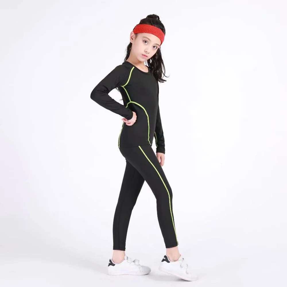 Спортивные Компрессионные Спортивная одежда для бега для мальчиков и девочек, Комплекты Лосины, штаны для бега, спортивные костюмы для футбола, леггинсы