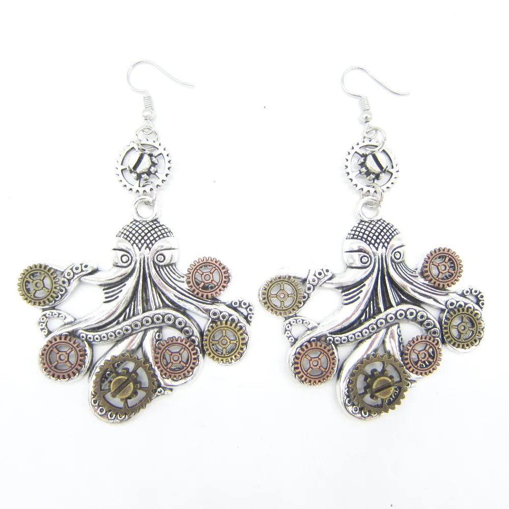 Cykopv Original Design Octopus/Butterfly/ Owl /Dragonfly/ Phoenix Head/ Vintage Gears Steampunk Drop Earrings Fashion Jewelry