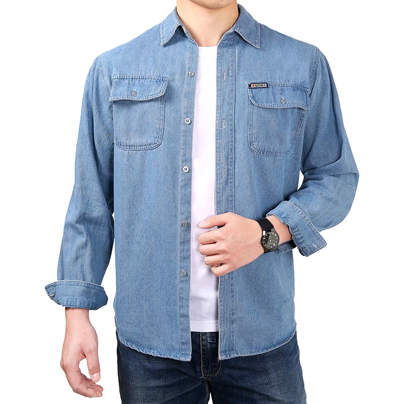 Мужские джинсовые рубашки топы с длинным рукавом мужские джинсы тонкие
