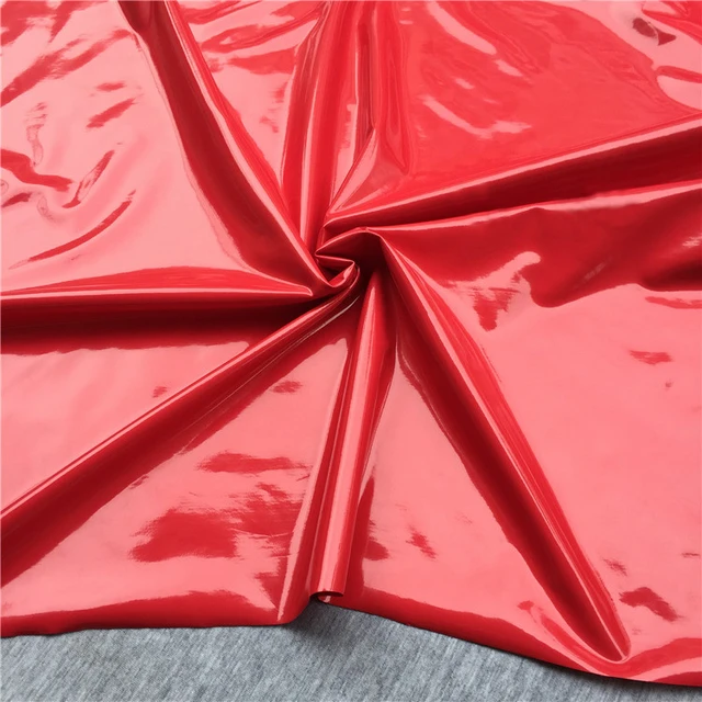 RED Shiny Glossy PVC Pleather 4 Way Stretch Fabric , Red Latex