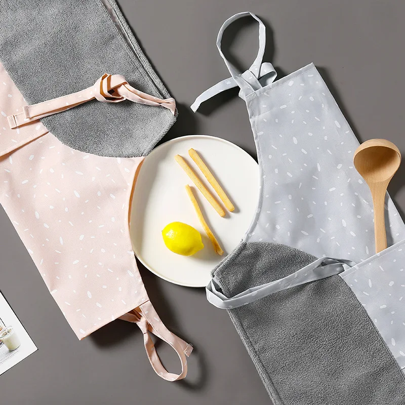 

Fashion Apron Women's Korean-style Cute Kitchen Wipable Hand Cooking Work Clothes Overclothes Cotton Linen Apron Anti-Oil-Water