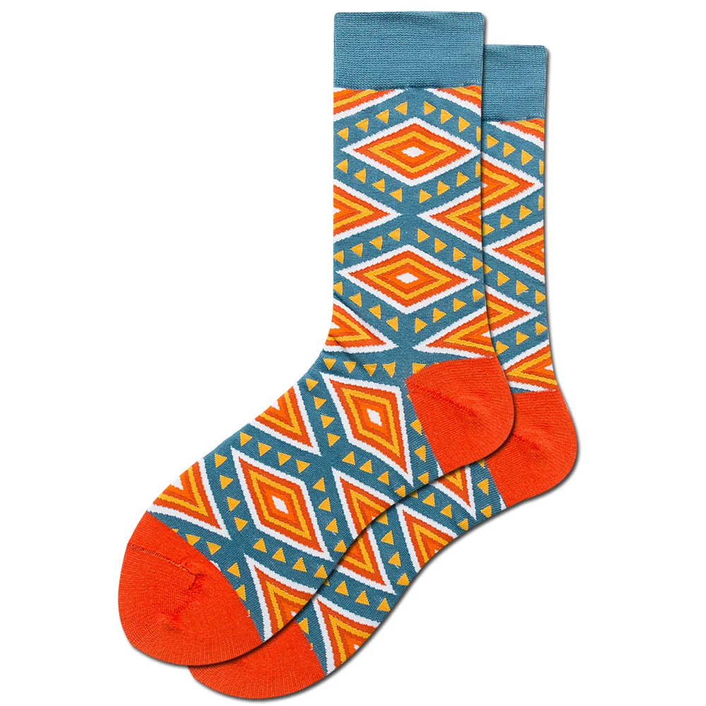 Vibrant Geometric Chess Pattern Cotton Socks - Colorful & Fun Gift