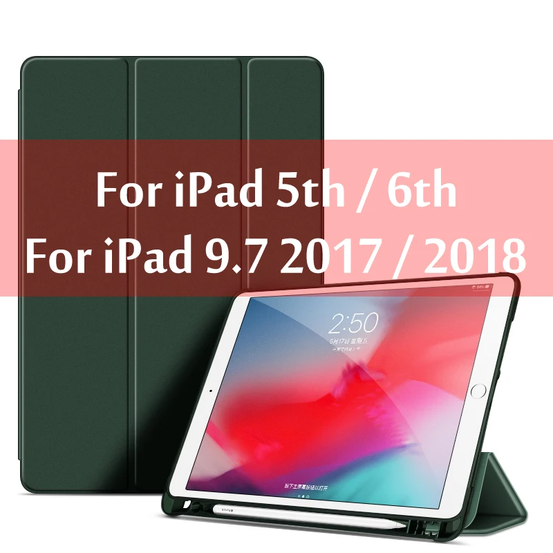 Чехол для ipad Pro 10,5/Air 3 со слотом для ручки Smart Cover для ipad 7th 10,2 чехол Funda для ipad 9,7 6th 5th Generation - Цвет: 9.7 Blackish Green
