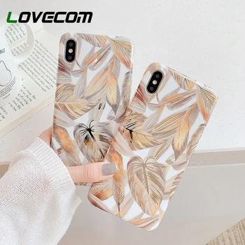 

LOVECOM Phone Case For iPhone 11 Pro Max XR XS Max 6 6S 7 8 Plus X Electroplated Vintage Gold Leaf Soft IMD Full Body Back Cover
