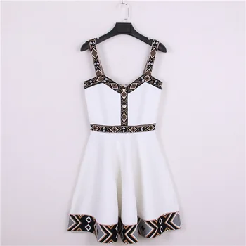 

Women Dress Summer 2020 Dress Suspender Dress Vintage Printed Knitted Mini Backless Dress
