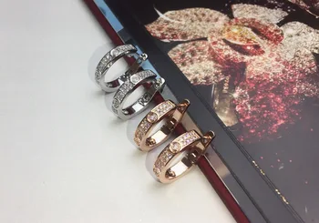 

Hot fashion designer brand jewelry double layer full zircon stud earrings rose gold silver color love earrings luxury brand