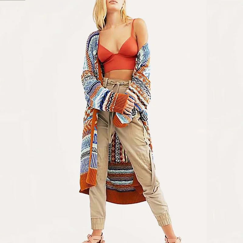 

Autumn winter knitted sweater women Color collision Reverse coloured thread Irregular Casual loose Cardigan coat femme chic lady