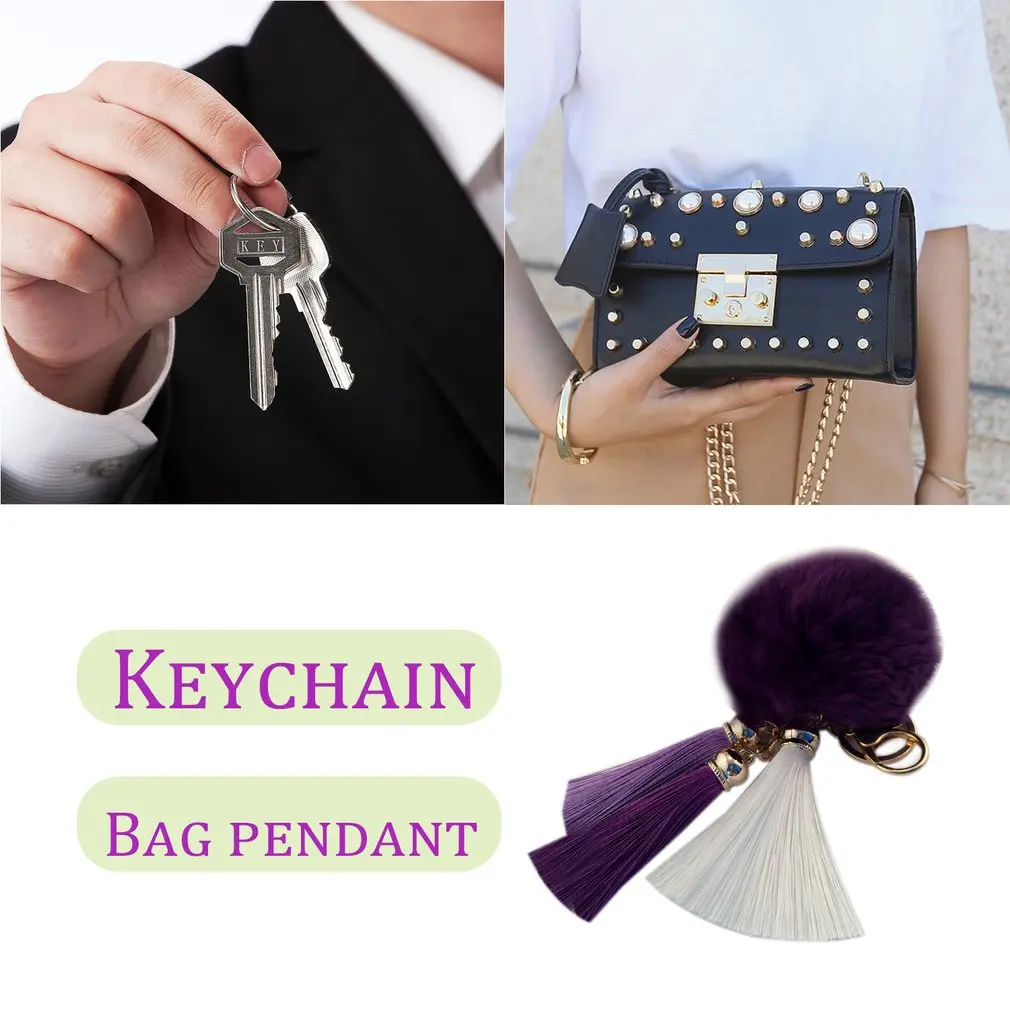 Novelty Lovely Rabbit'S Hair Ball Shape Keychain Pendant Key Ring With Tassel HandBag Pendant Car Keyring Perfect Decoration