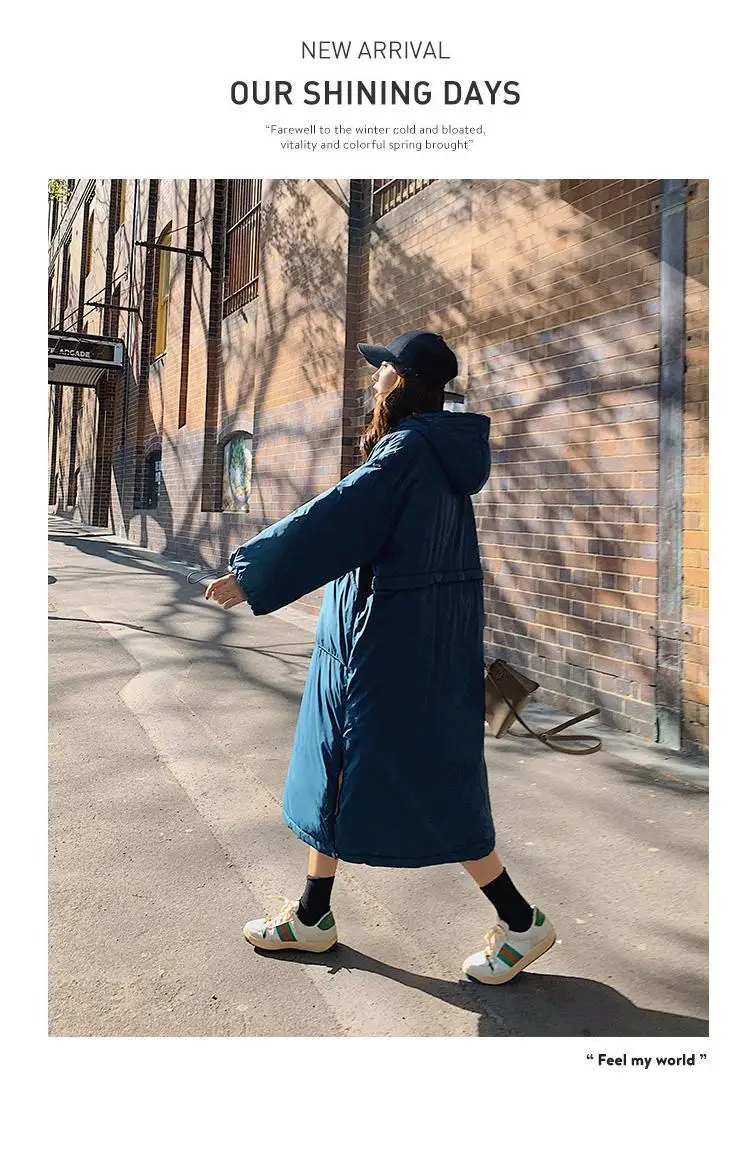 Students Thick Warm Solid Color Cotton Coat Women's Mid-length 19 Winter New Style Korean-style Loose Casual Hooded Pullover Cot