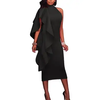 

Women Solid Color Ruffled Sleeveless Spring Summer Women OL Banquet Bandage Slim Dress