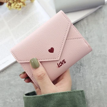 

Heart Pattern Coin Pocket Fashion Mini Multifunctional Card Slots Small PU Leather Portable Women Wallet Three Fold Purse